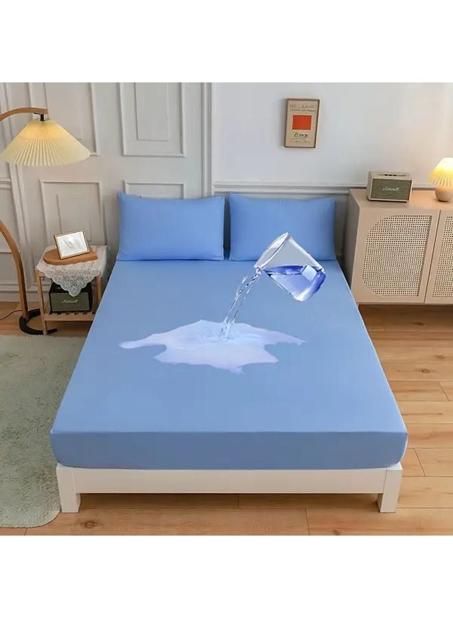 Deep Sky Blue Mattress Cover 78 74 Inches 360 Degree Fitted Sheet Quick Drying Moisture Wicking 3 Pack - Image 3